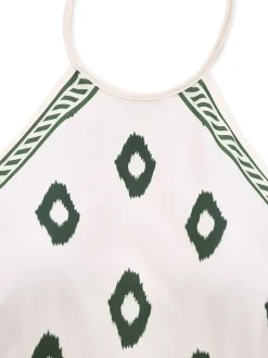 Hot Retro Stage 1930s Palm Trees Halter Jumpsuit Green