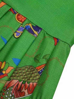 Outlet Retro Stage 1940s Peacock Lantern Sleeve Shirt Dress Green
