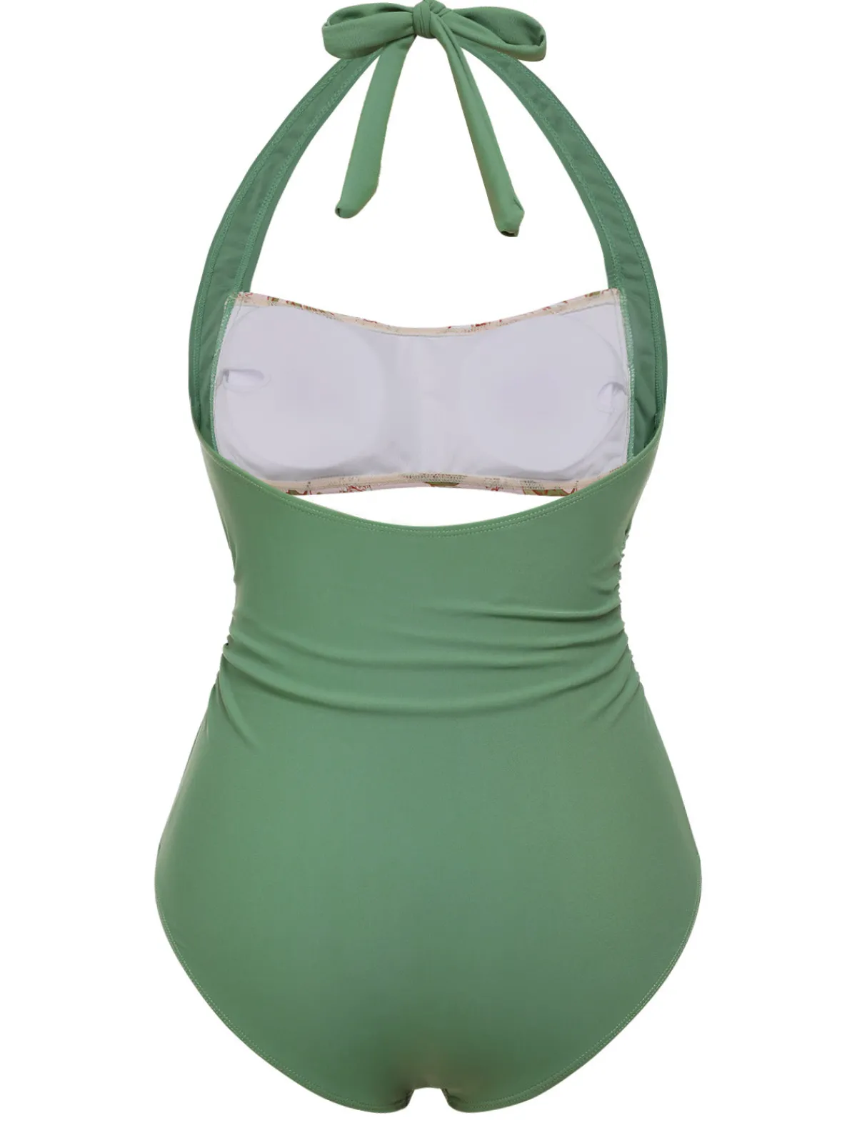 Online Retro Stage 1930s Peony Halter One-Piece Swimsuit Green