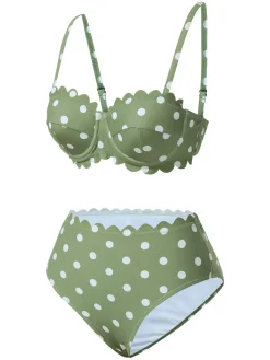 Discount Retro Stage 1940s Petal Edge Polka Dots Bikini Green