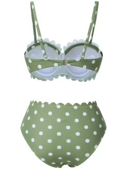 Discount Retro Stage 1940s Petal Edge Polka Dots Bikini Green