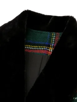 Hot Retro Stage 1960s Plaid Fur Collar Pencil Coat Green