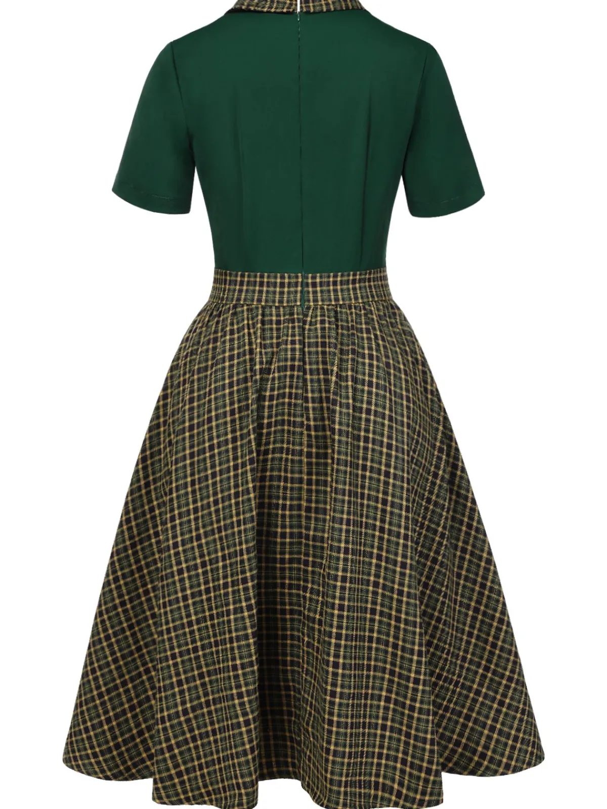 Outlet Retro Stage 1950s Plaid Patchwork Lapel Dress Green