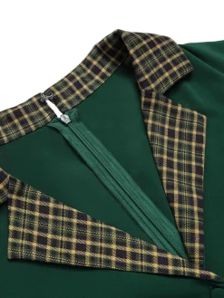 Outlet Retro Stage 1950s Plaid Patchwork Lapel Dress Green