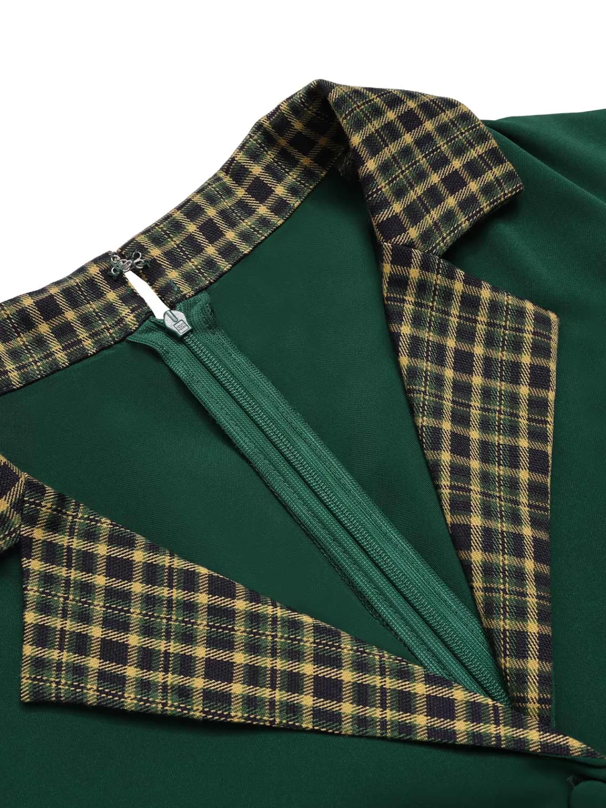 Outlet Retro Stage 1950s Plaid Patchwork Lapel Dress Green