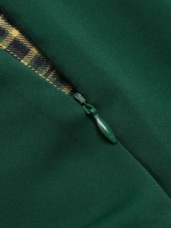 Outlet Retro Stage 1950s Plaid Patchwork Lapel Dress Green