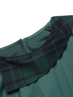 New Retro Stage Green 1930s Plaid Patchwork Puff Jumpsuit