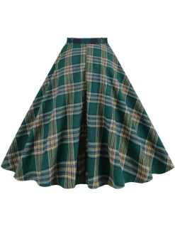 Sale Retro Stage 1950s Plaid Swing Skirt Green