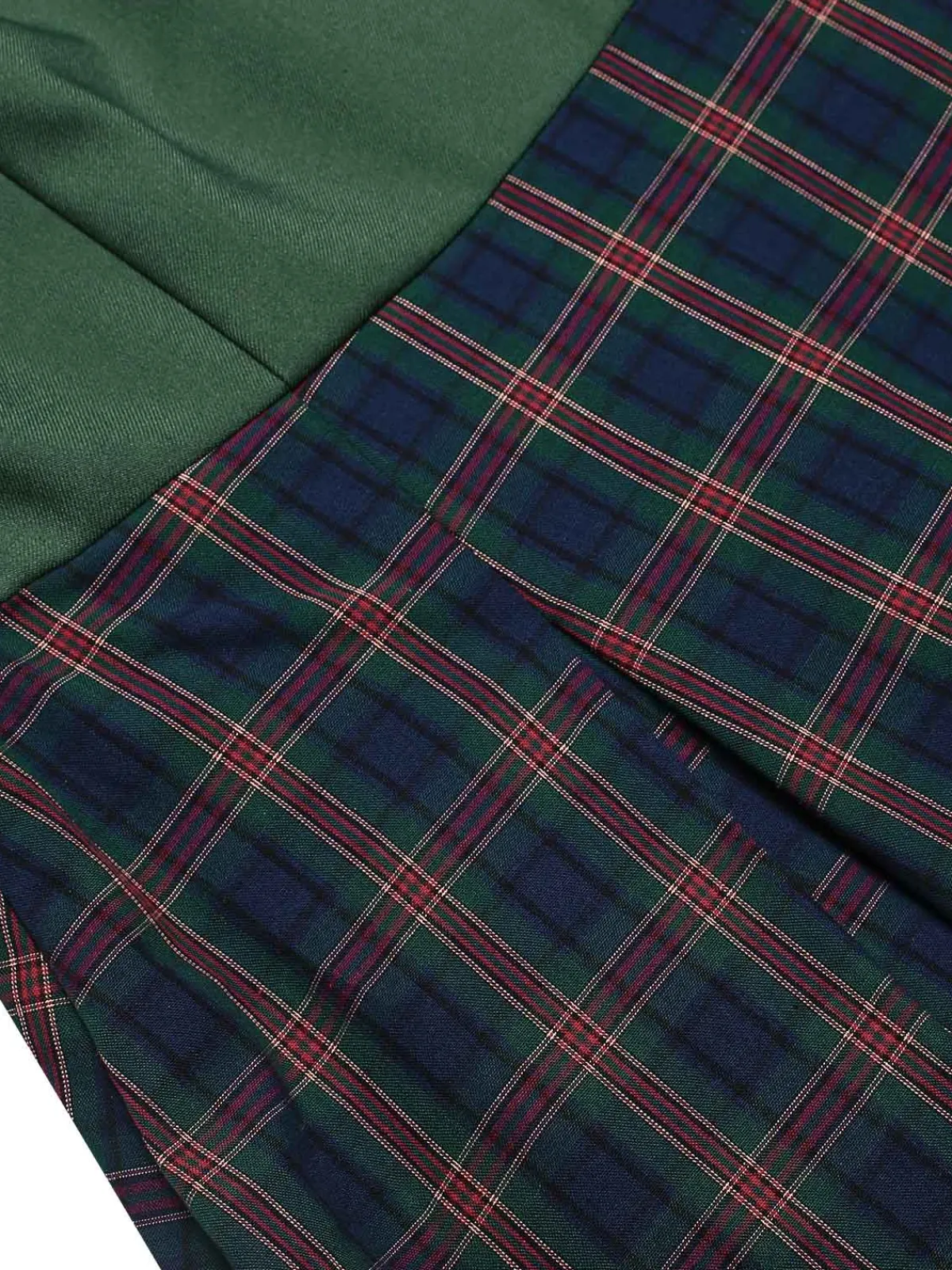 Hot Retro Stage Green 1940s Plaids Patchwork Sleeveless Dress Dark Green