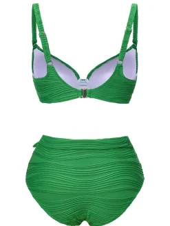 Discount Retro Stage 1960s Pleated Solid Swimsuit Green