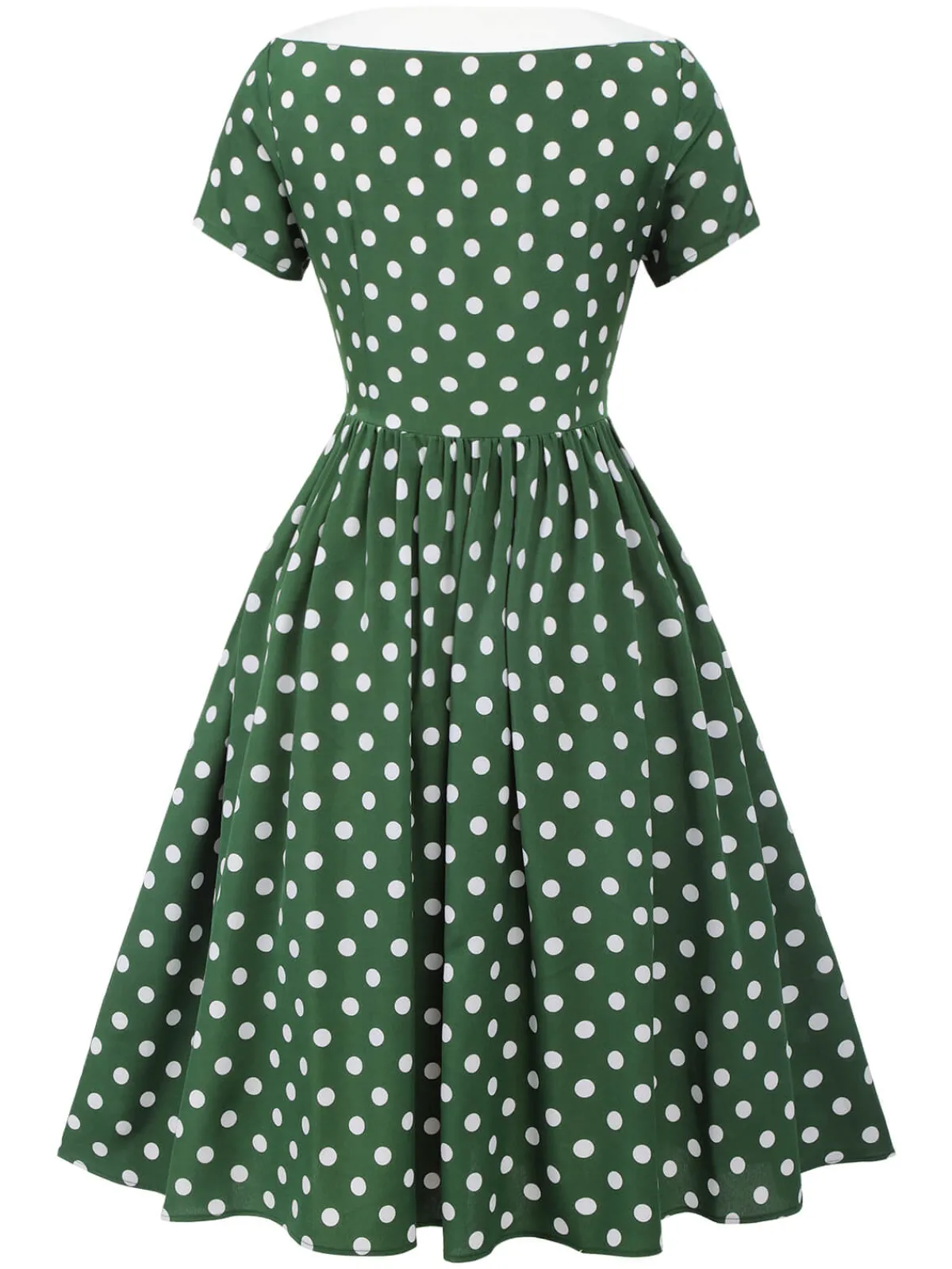 Best Retro Stage 1940s Polka Dot Bowknot Patchwork Dress Green