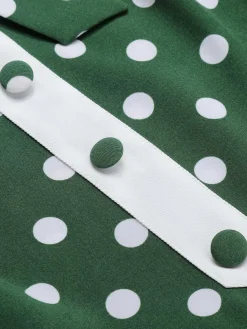 Best Retro Stage 1940s Polka Dot Bowknot Patchwork Dress Green