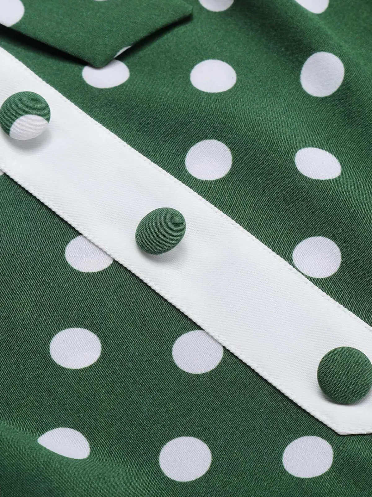 Best Retro Stage 1940s Polka Dot Bowknot Patchwork Dress Green
