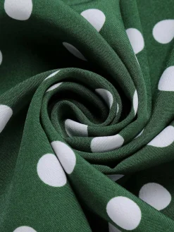 Best Retro Stage 1940s Polka Dot Bowknot Patchwork Dress Green