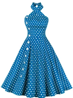 New Retro Stage Green 1950s Polka Dot Halter Dress