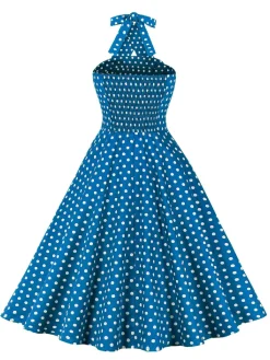 New Retro Stage Green 1950s Polka Dot Halter Dress