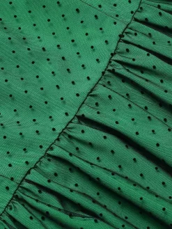 Discount Retro Stage 1950s Polka Dot Mesh Patchwork Dress Green