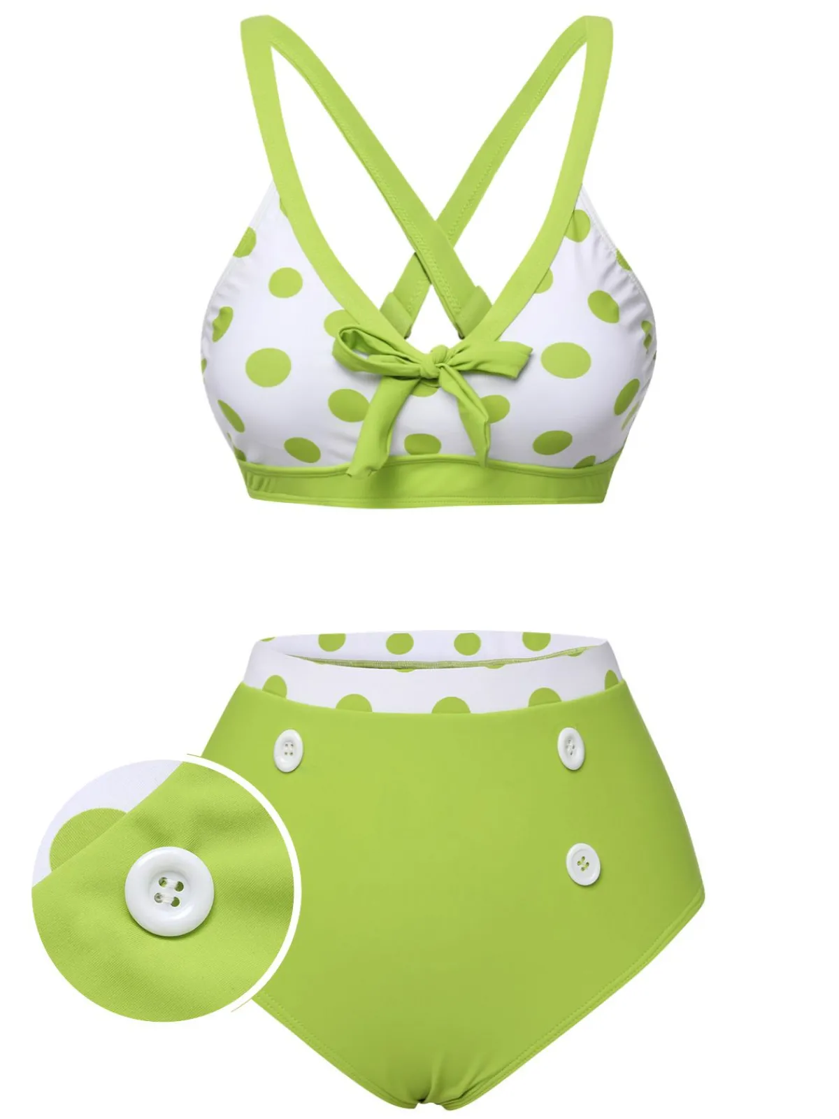 Clearance Retro Stage 1950s Polka Dot V-Neck Swimsuit Green