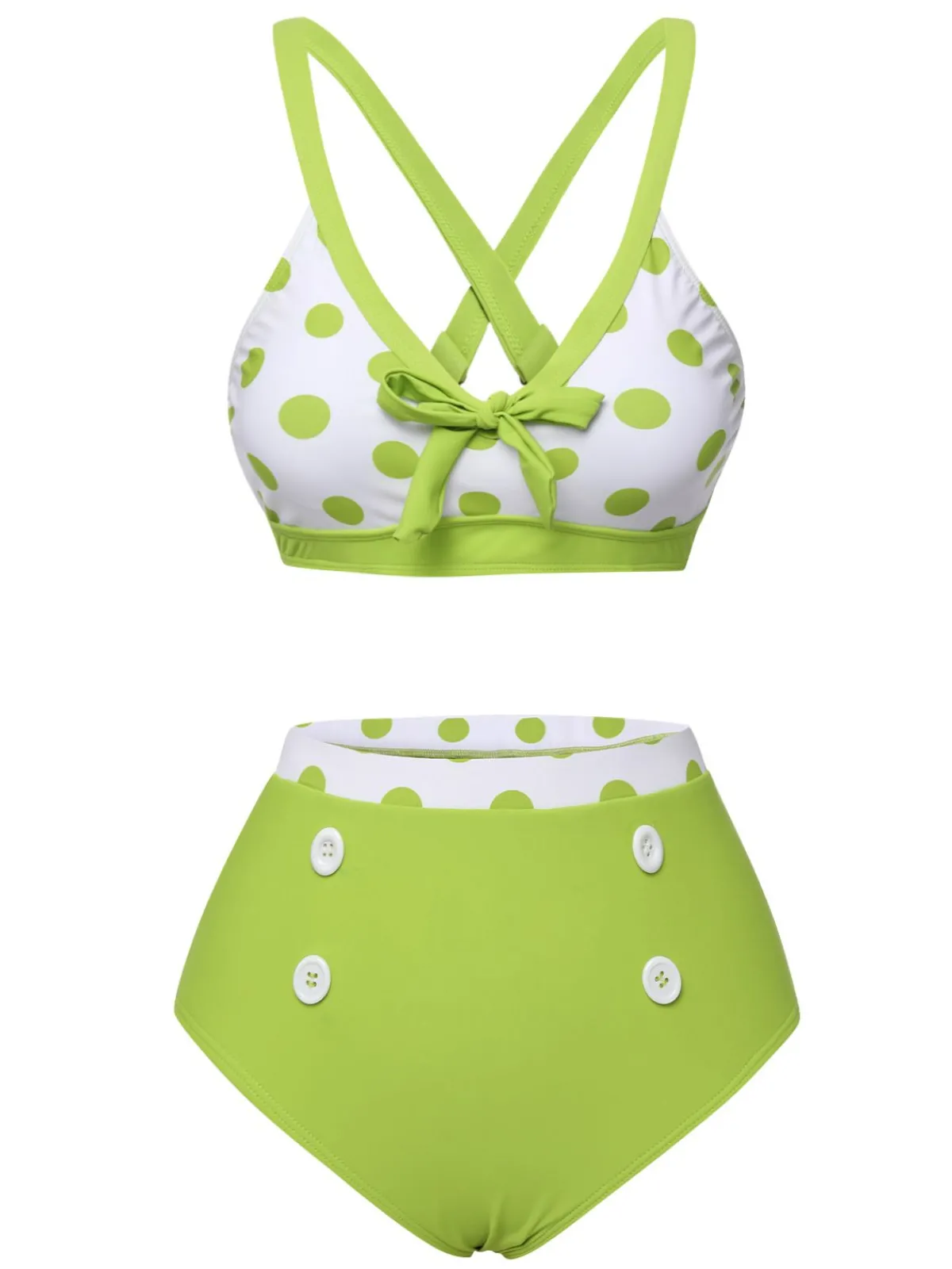 Clearance Retro Stage 1950s Polka Dot V-Neck Swimsuit Green