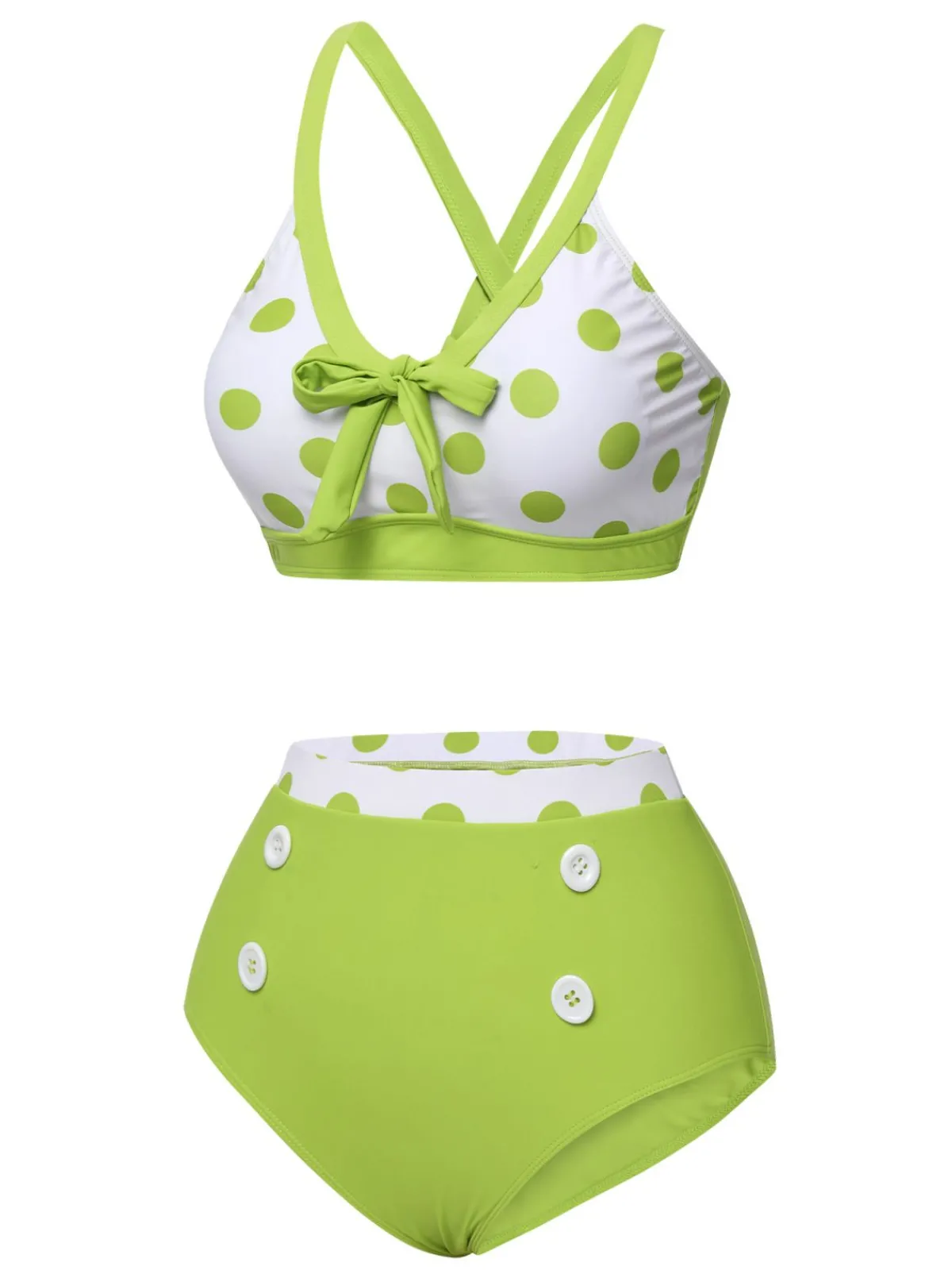 Clearance Retro Stage 1950s Polka Dot V-Neck Swimsuit Green