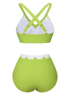 Clearance Retro Stage 1950s Polka Dot V-Neck Swimsuit Green