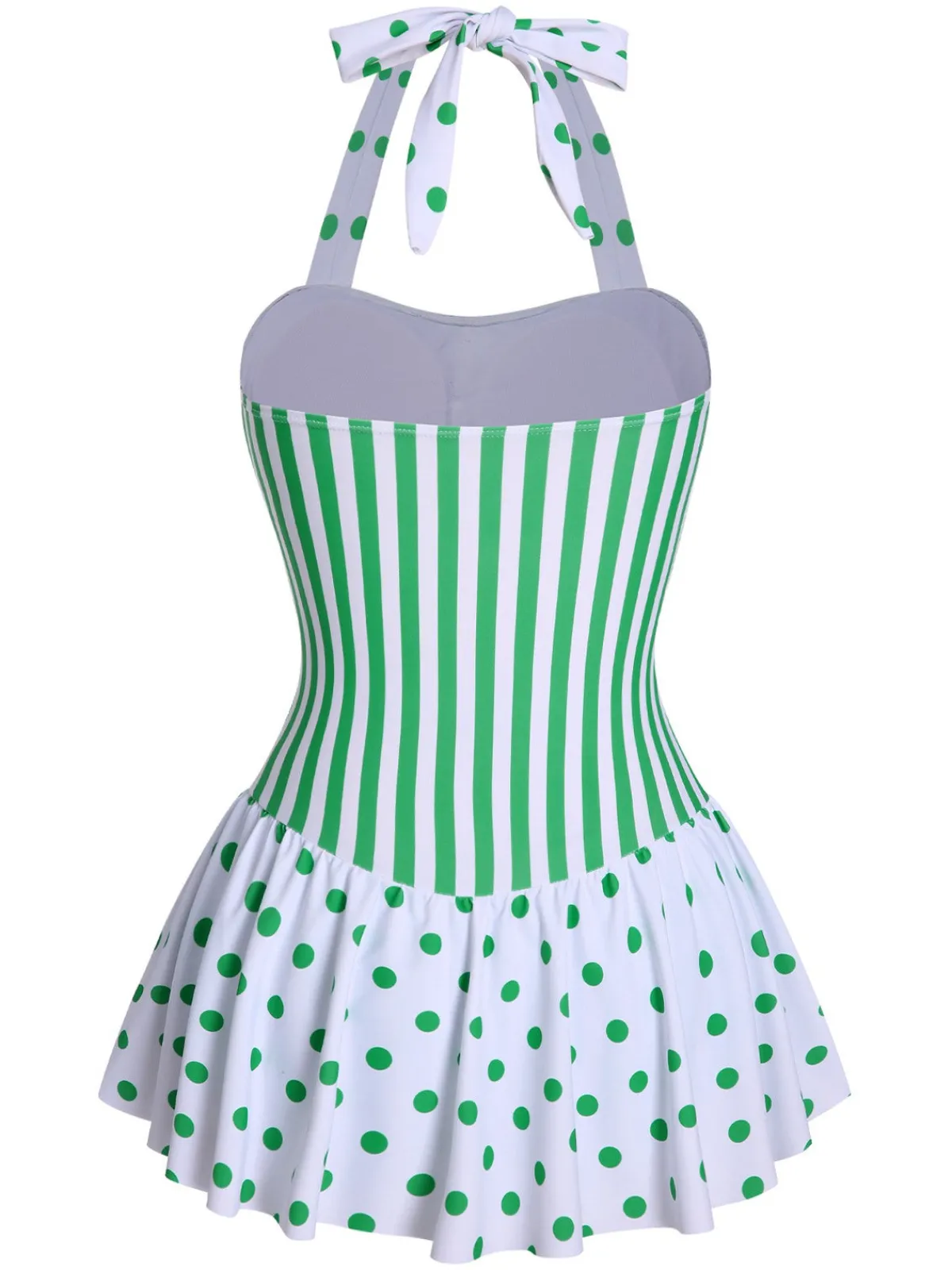 Best Retro Stage Green 1940s Polka Dots Stripes Halter Swimsuit Light Green