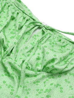 New Retro Stage 1970s Puff Sleeve Ditsy Floral Slit Dress Green