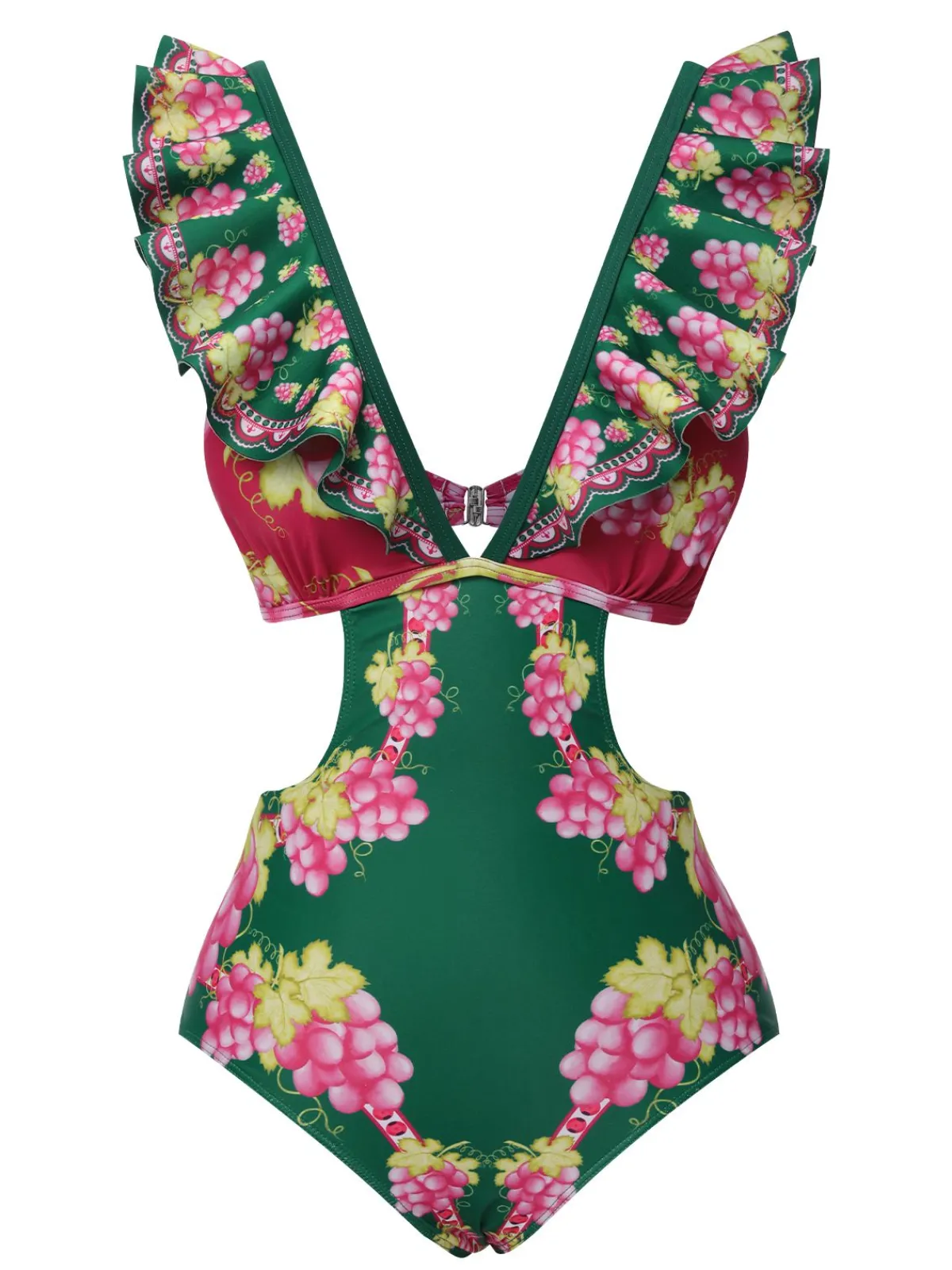 Outlet Retro Stage 1950s Retro-Flowers V-Neck Swimsuit Green