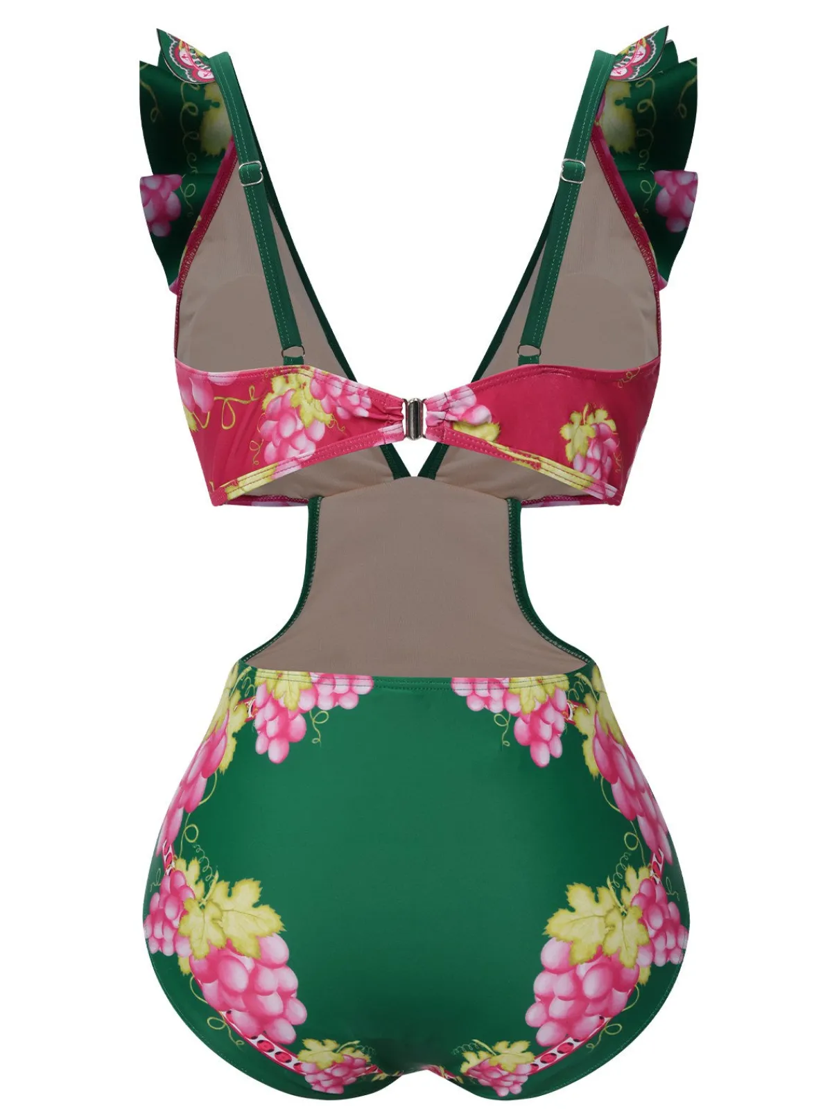 Outlet Retro Stage 1950s Retro-Flowers V-Neck Swimsuit Green