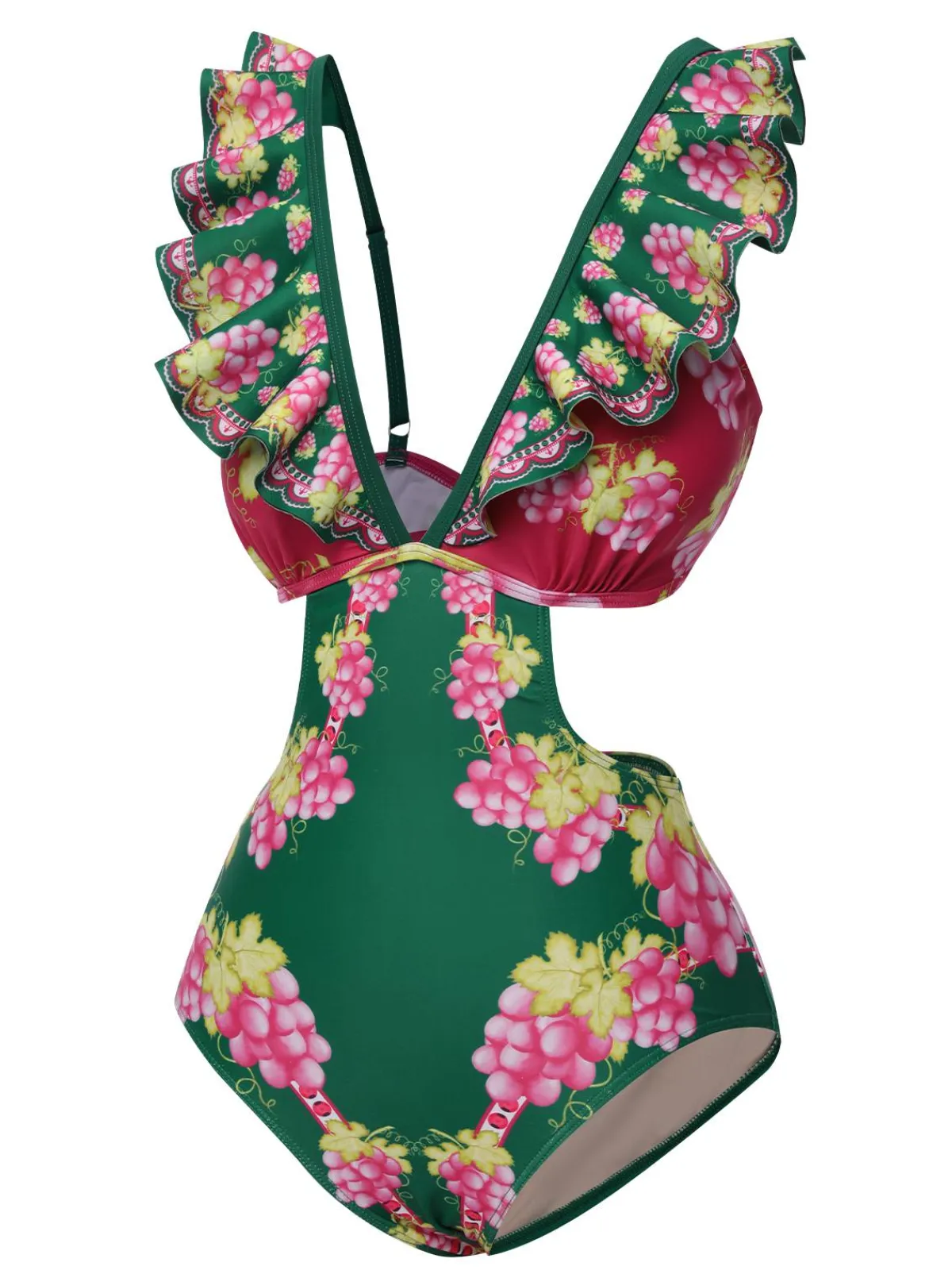 Outlet Retro Stage 1950s Retro-Flowers V-Neck Swimsuit Green