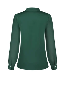 Best Retro Stage Green 1940s Round Neck Satin Puff Sleeve Blouse