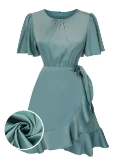 Hot Retro Stage 1980s Round Neck Solid Ruffles Mermaid Dress Green