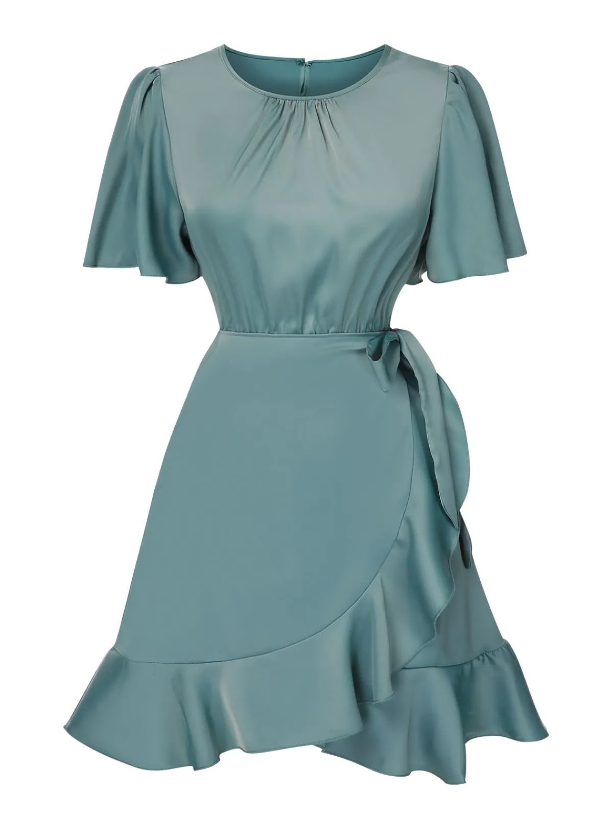 Hot Retro Stage 1980s Round Neck Solid Ruffles Mermaid Dress Green
