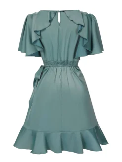 Hot Retro Stage 1980s Round Neck Solid Ruffles Mermaid Dress Green
