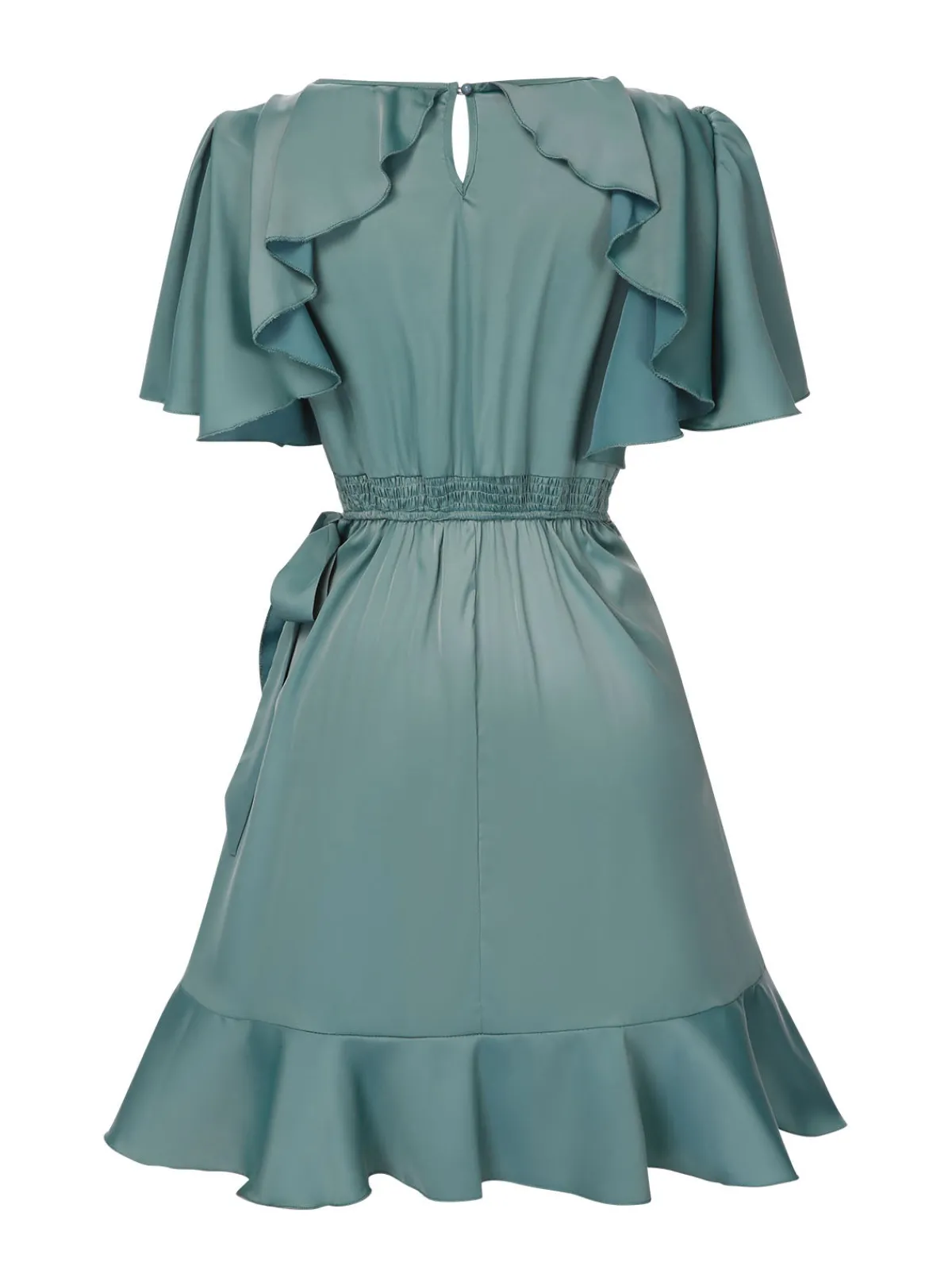 Hot Retro Stage 1980s Round Neck Solid Ruffles Mermaid Dress Green
