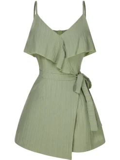 New Retro Stage 1950s Ruffles Spaghetti Straps Romper Green