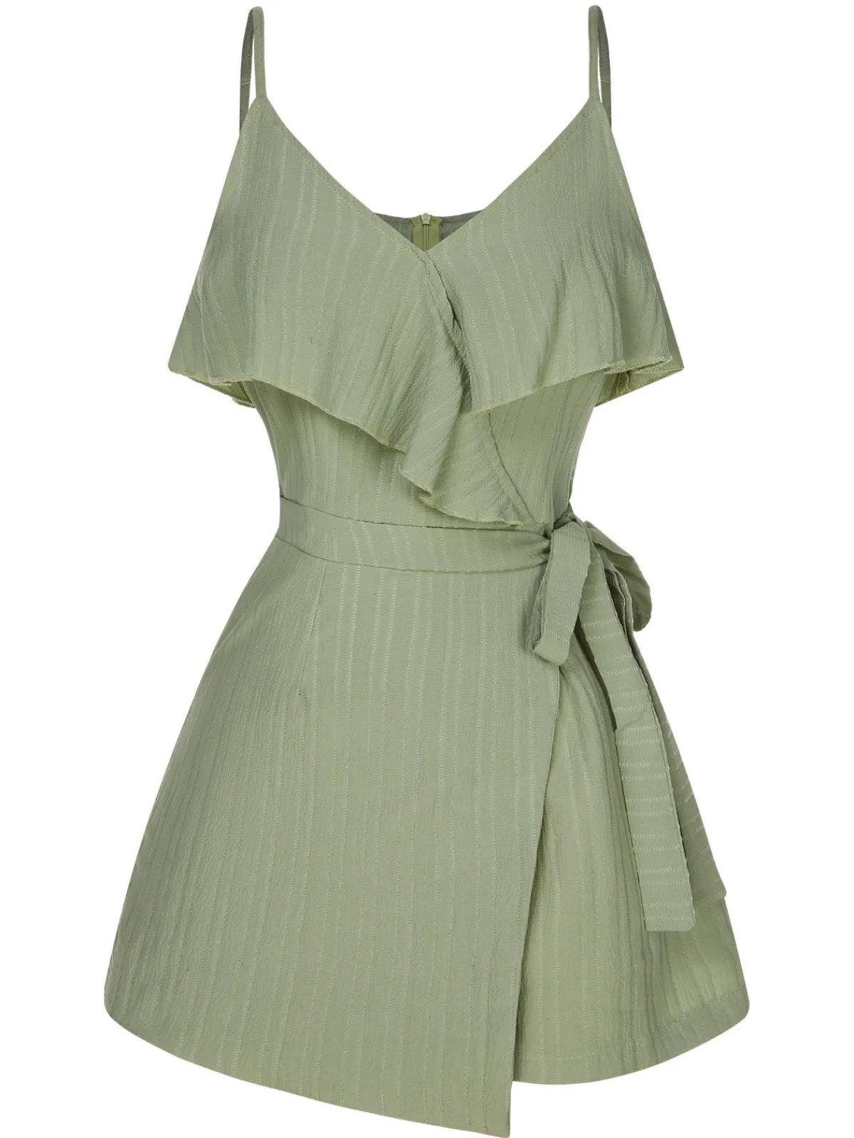 New Retro Stage 1950s Ruffles Spaghetti Straps Romper Green