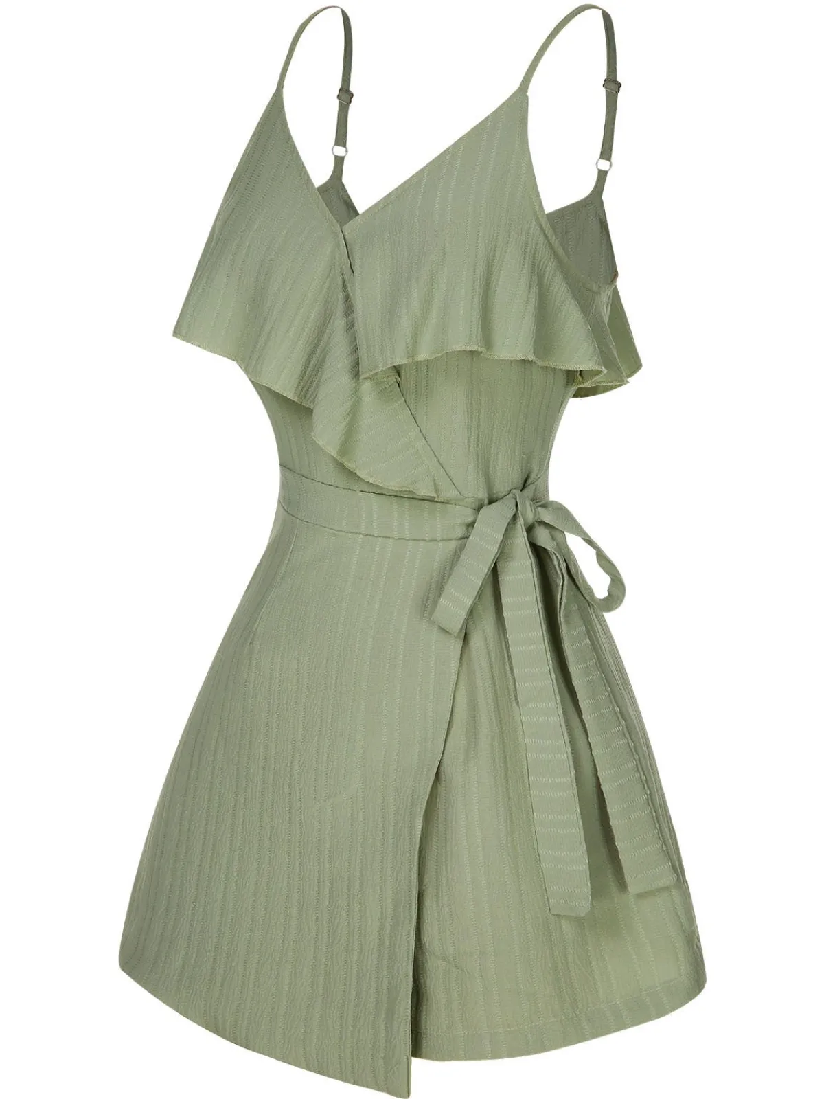 New Retro Stage 1950s Ruffles Spaghetti Straps Romper Green