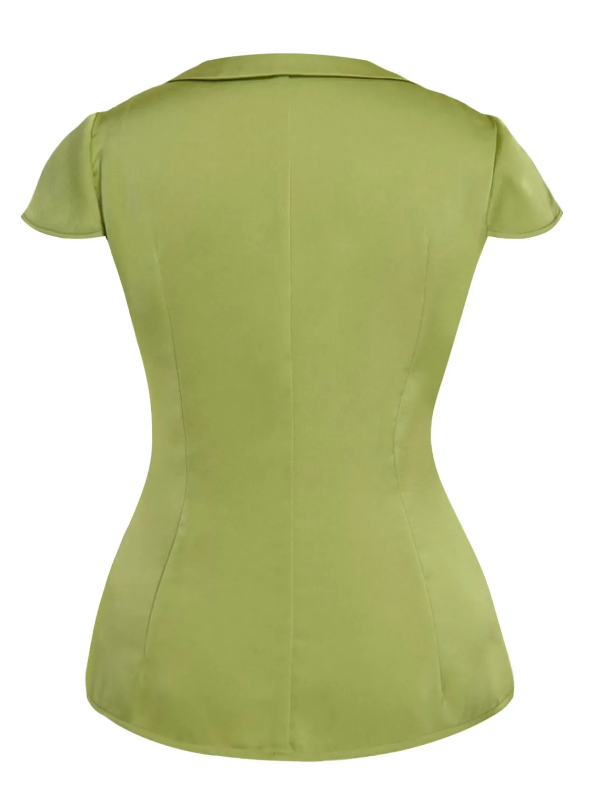 Best Retro Stage 1940s Satin V-Neck Buttons Shirt Green
