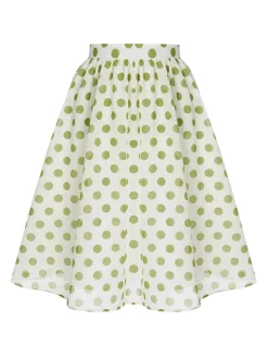 Hot Retro Stage 1940s Schiffon Polka Dots Skirt Green