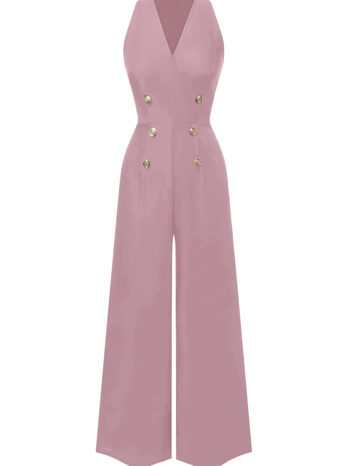 Discount Retro Stage Green 1950s Sleeveless Buttoned Solid Jumpsuit