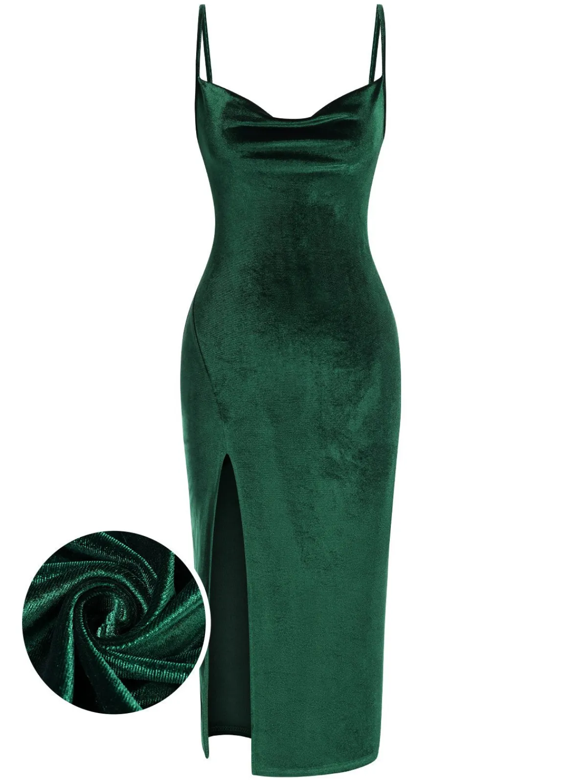 Best Retro Stage 1960s Slit Suspender Velvet Dress Green