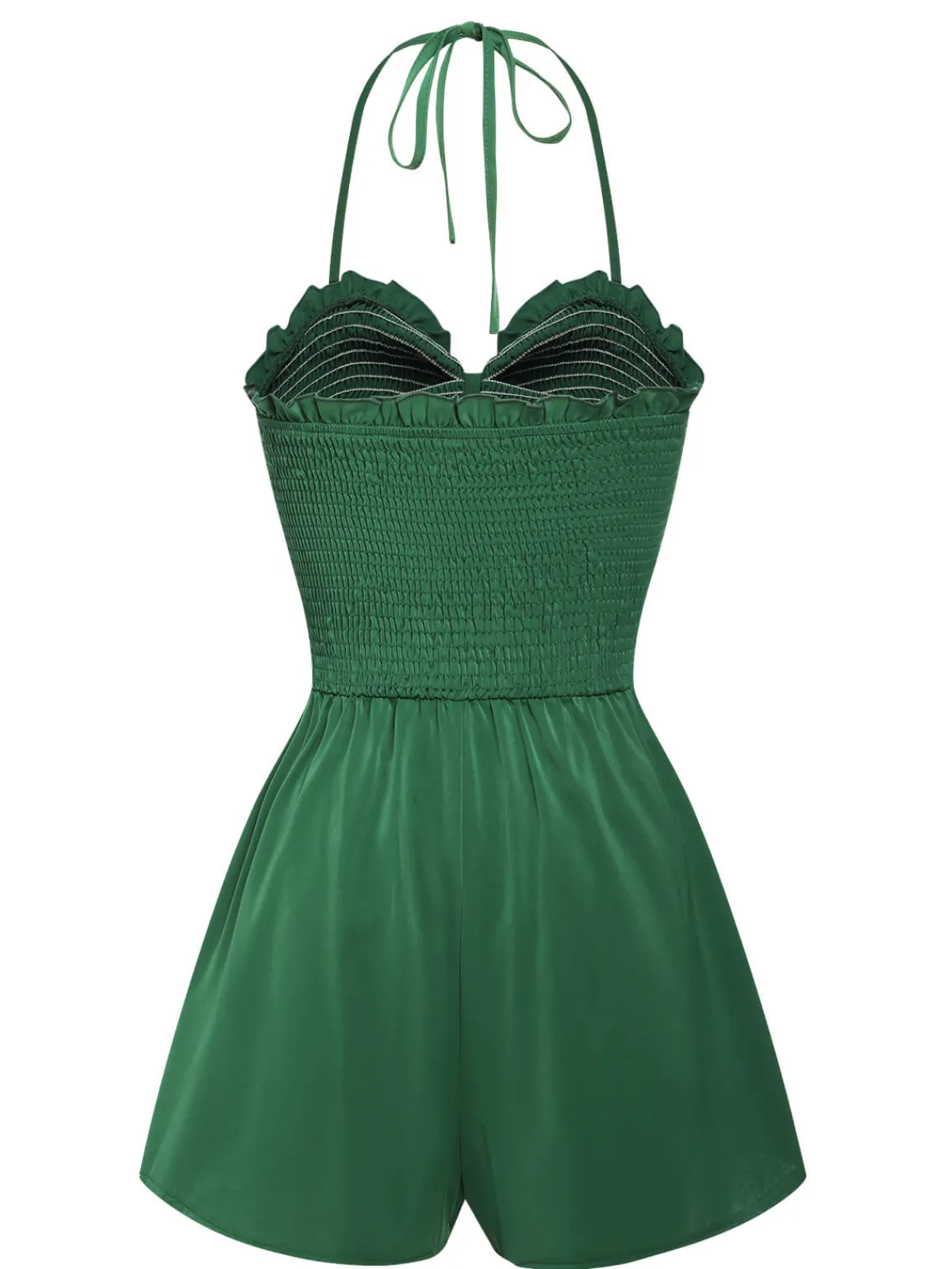 New Retro Stage 1960s Smocked Sweetheart Neck Halter Romper Green