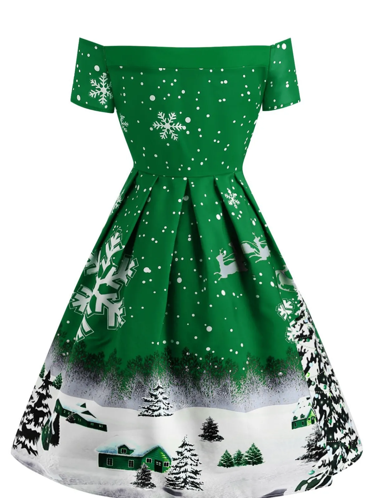 Outlet Retro Stage 1950s Snowfall Off Shoulder Dress Green