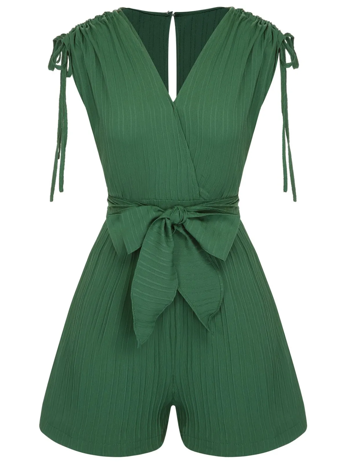Fashion Retro Stage 1950s Solid Belt V-Neck Romper Green