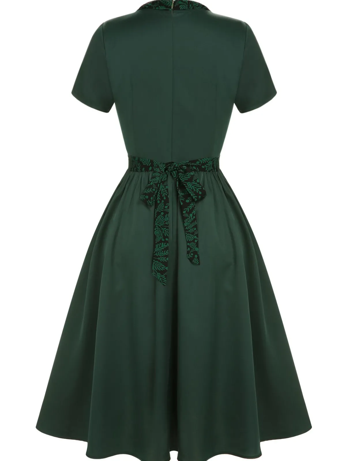 Clearance Retro Stage 1950s Solid Bow Square Collar Dress Green