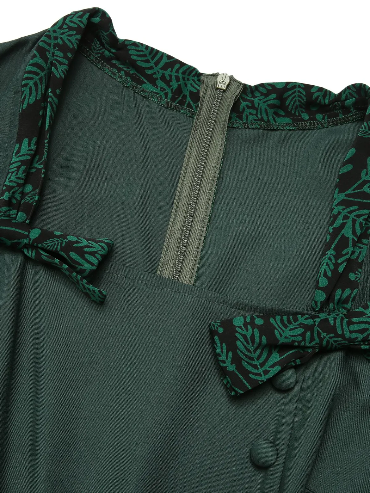 Clearance Retro Stage 1950s Solid Bow Square Collar Dress Green