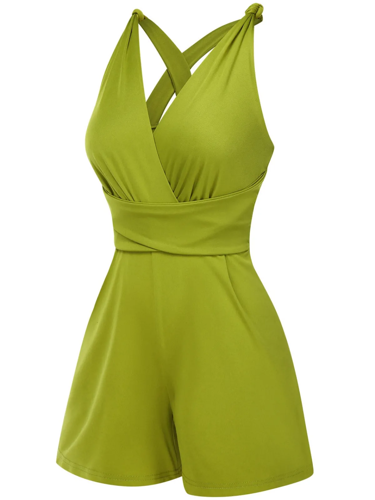Clearance Retro Stage 1940s Solid Cross-Back Straps Romper Green