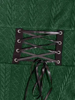 Best Retro Stage Green 1940s Solid Knitted Hooded Sweater Dress Dark Green