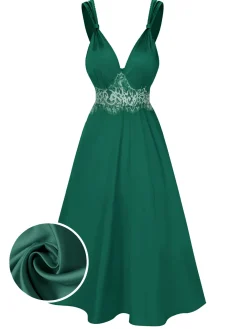 Fashion Retro Stage Green 1930s Solid Lace Satin Nightgown